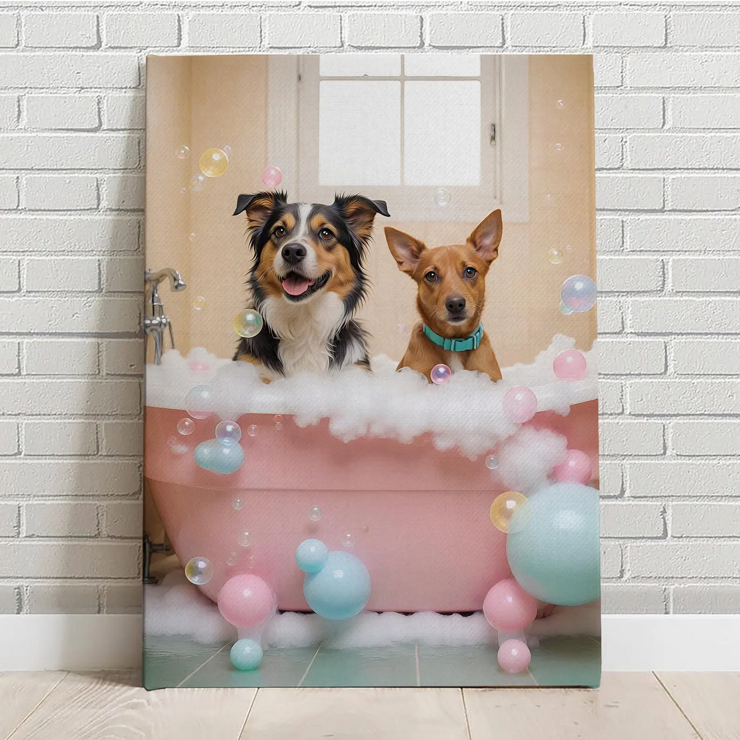 Custom Two Pets Portrait Bathroom Bath